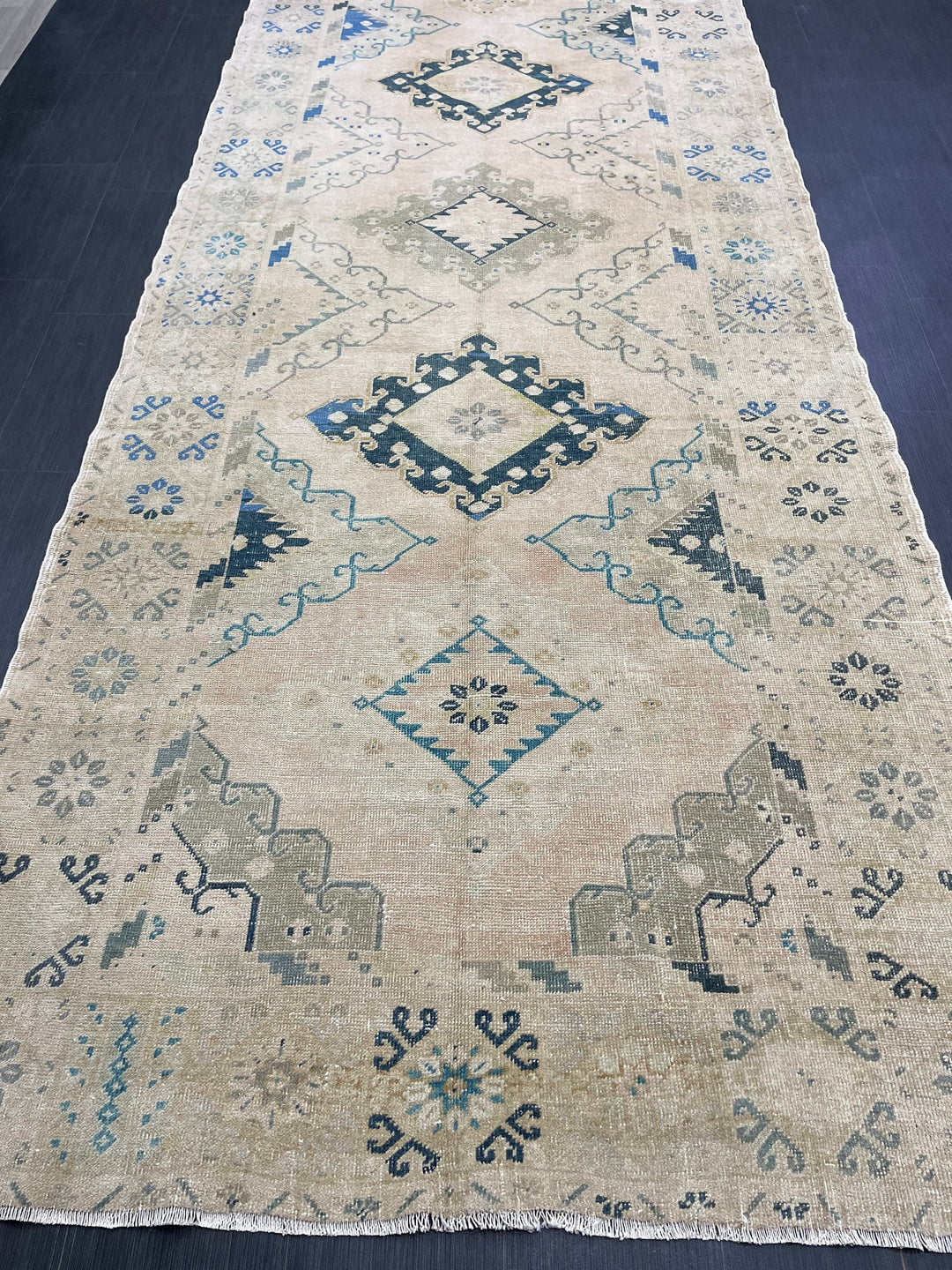 Beige Turkish Runner Rug 5' 2" x 13' 4" Hand-Knotted reverse