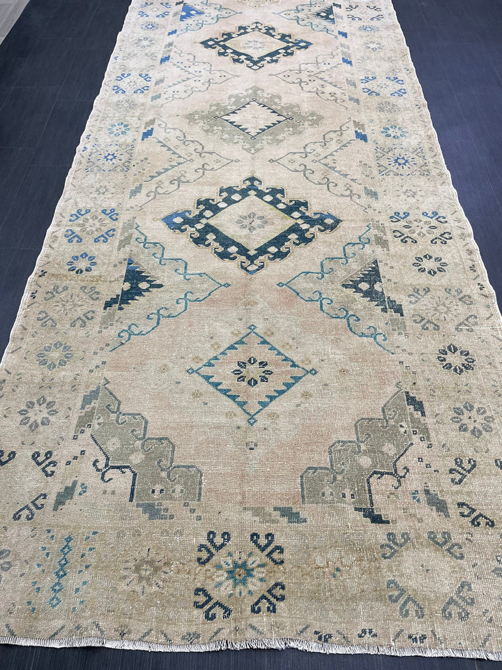 Beige Turkish Runner Rug 5' 2" x 13' 4" Hand-Knotted reverse