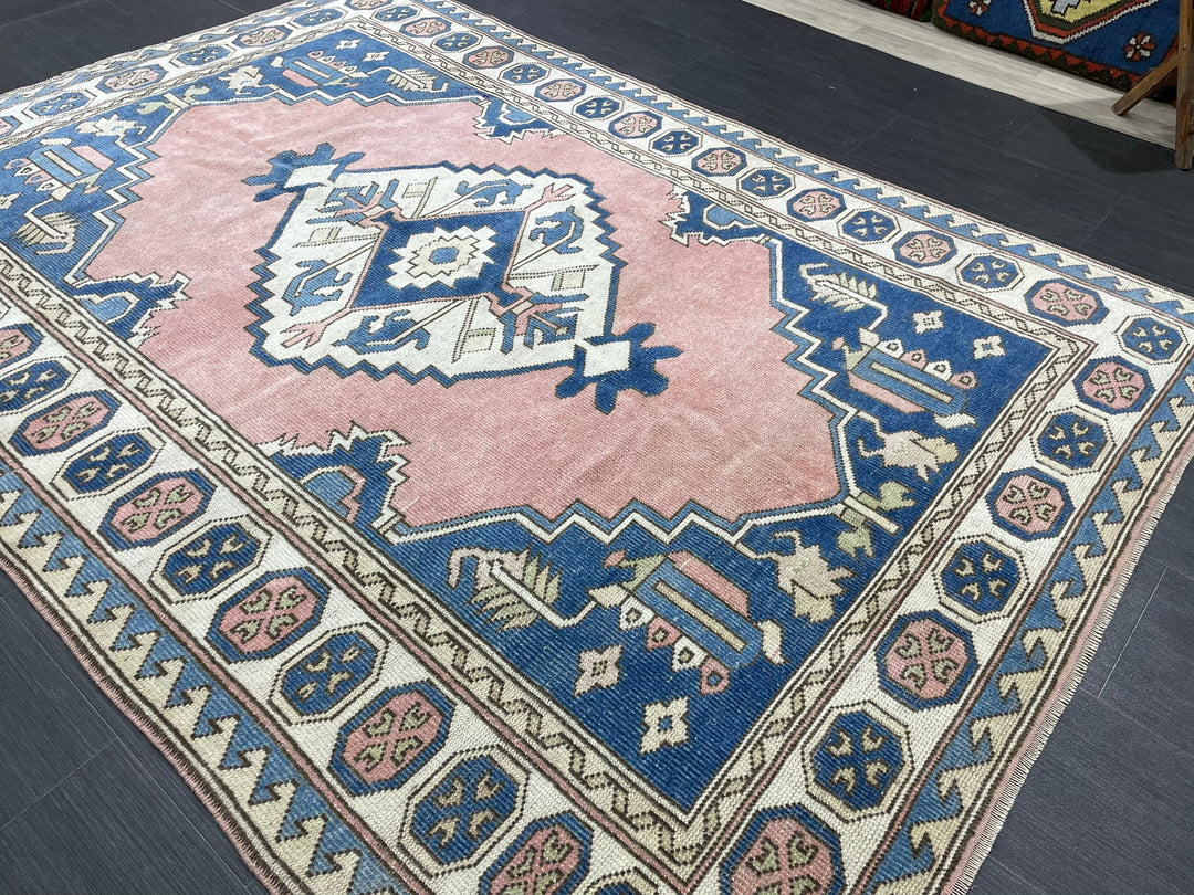 Blue Turkish Oushak Rug 5' 3" x 7' 6" Hand-Knotted | No. WR61654