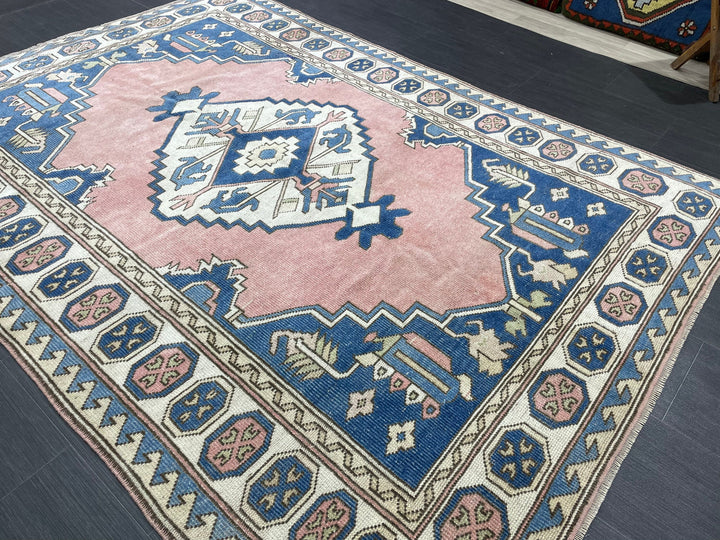 Blue Turkish Oushak Rug 5' 3" x 7' 6" Hand-Knotted | No. WR61654