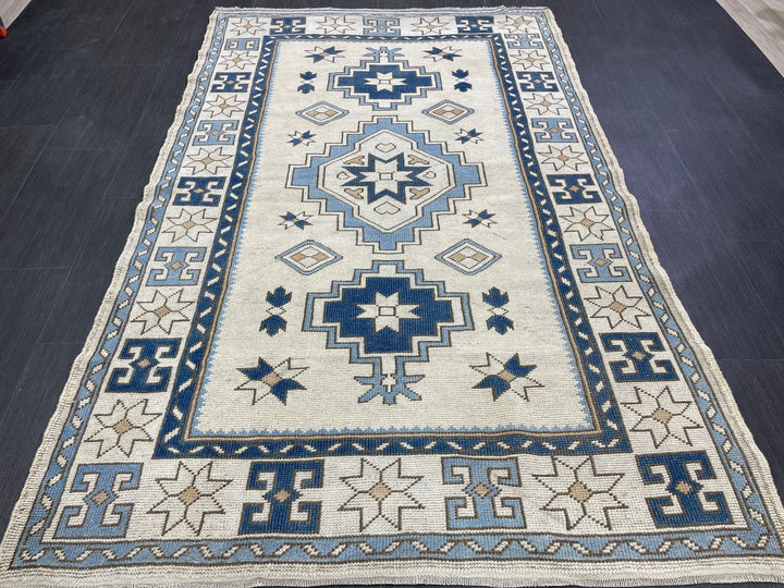 Blue Turkish Oushak Rug 4' 6" x 7' 2" Hand-Knotted | No. WR78419
