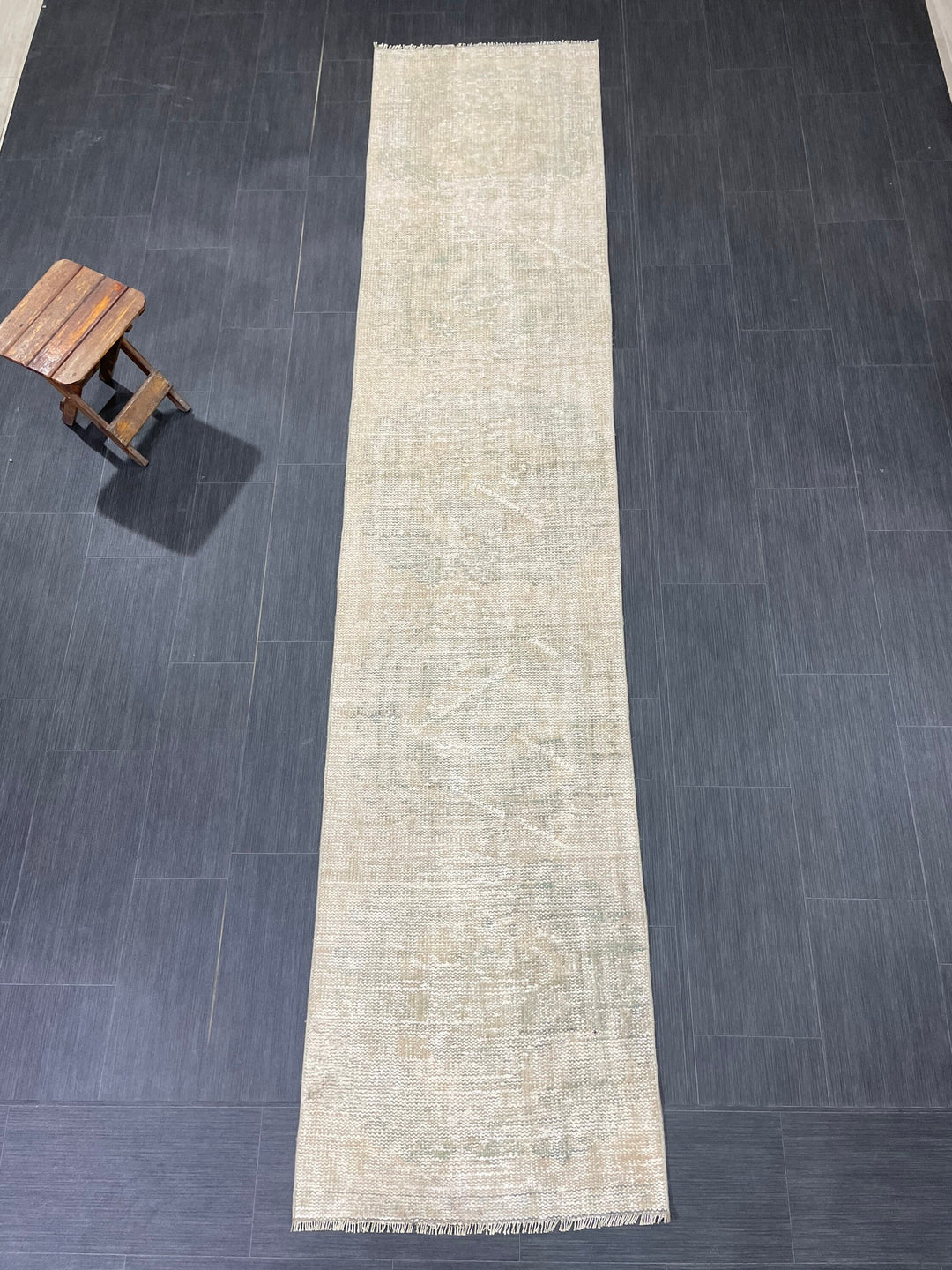 Beige Turkish Runner Rug 2' 4" x 10' 7" Hand-Knotted field