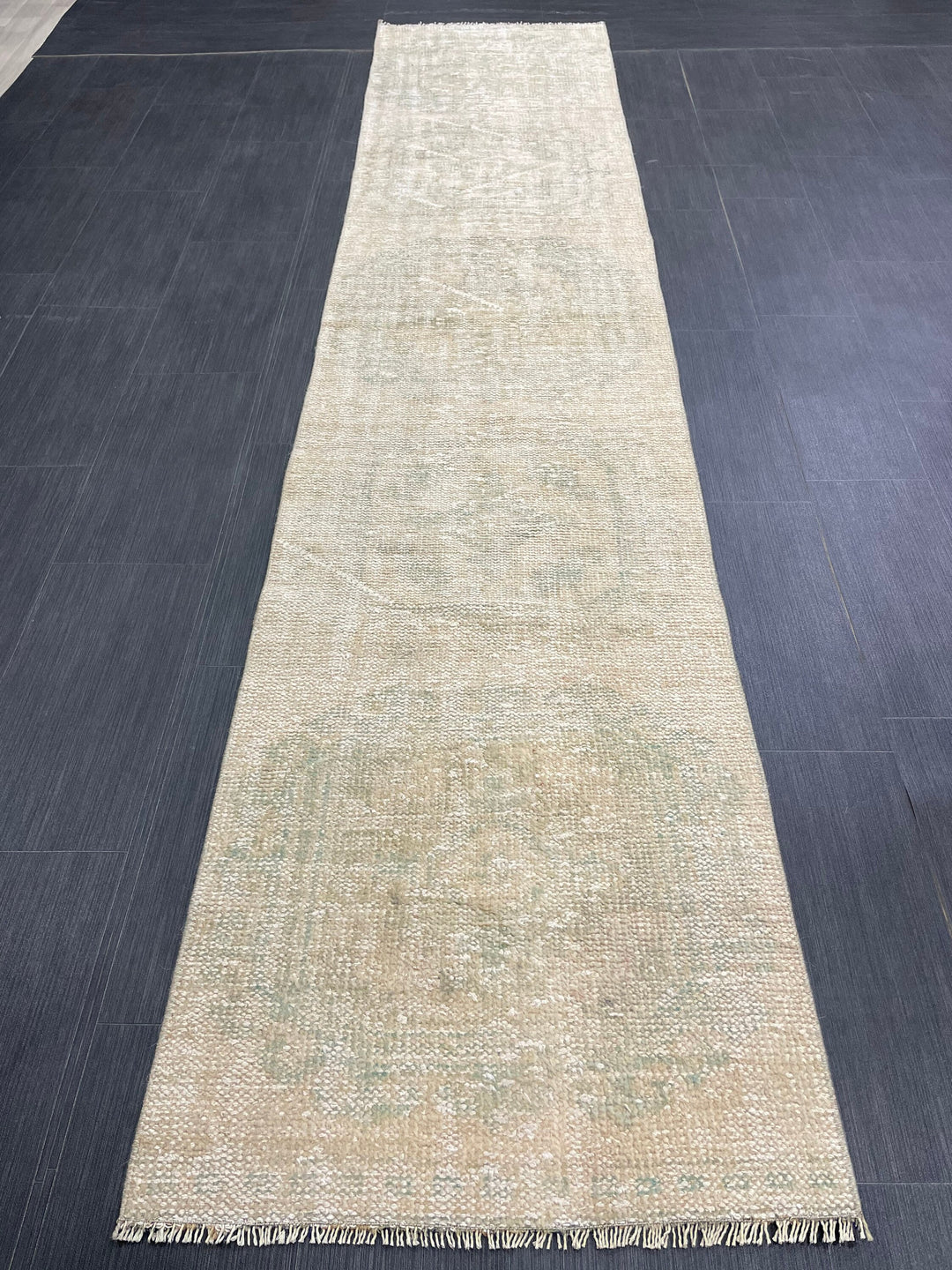 Beige Turkish Runner Rug 2' 4" x 10' 7" Hand-Knotted texture
