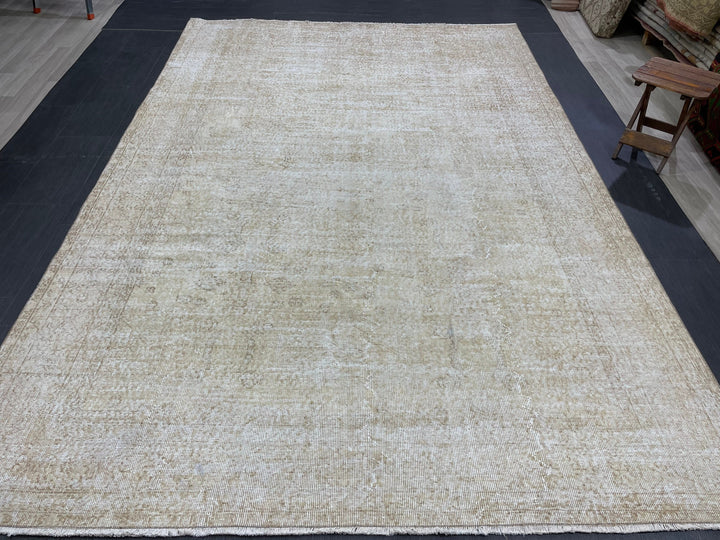 Beige Turkish Oushak Rug 6' 11" x 10' 5" Hand-Knotted border