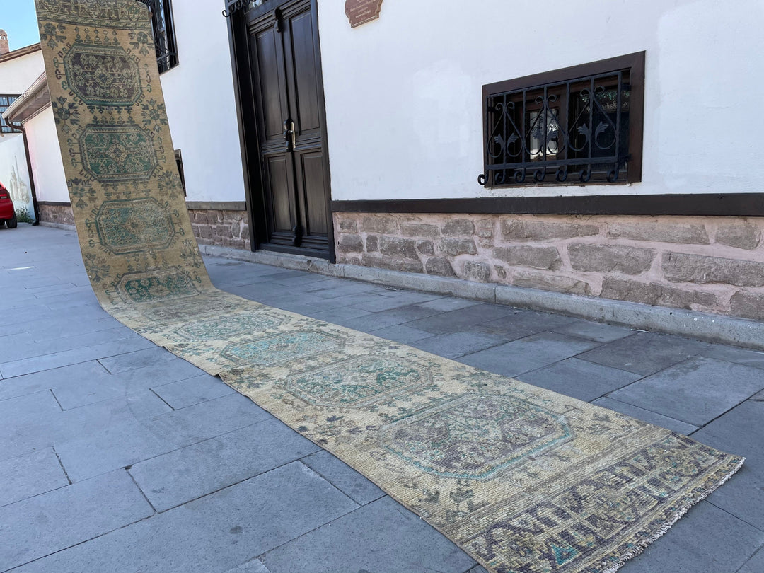 Beige Turkish Runner Rug 2' 7" x 19' 8" Hand-Knotted