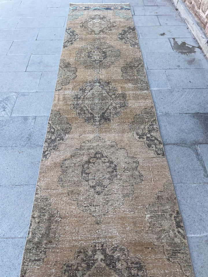 Beige Turkish Runner Rug 2' 10" x 17' 9" Hand-Knotted pattern