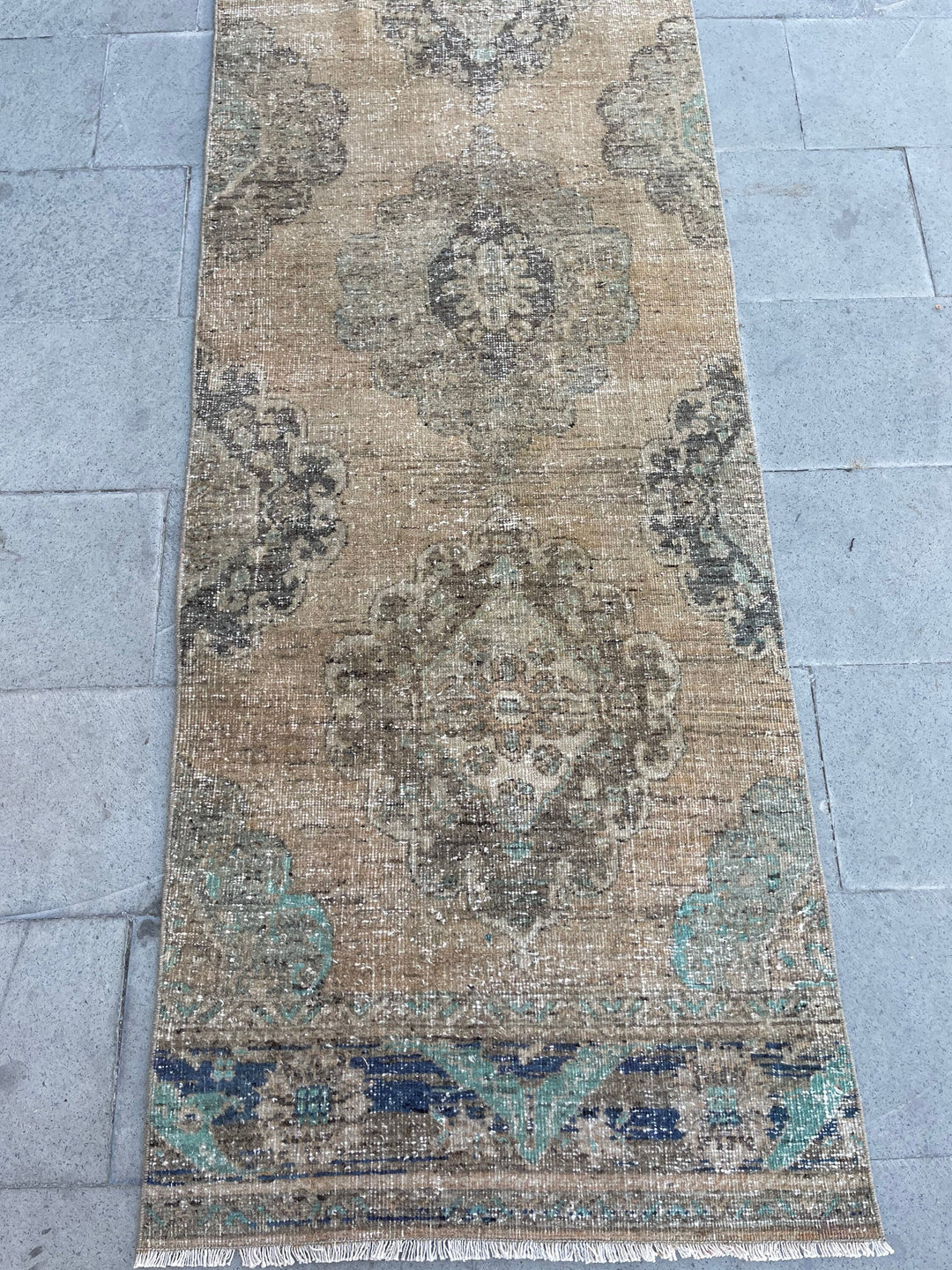 Beige Turkish Runner Rug 2' 10" x 17' 9" Hand-Knotted field