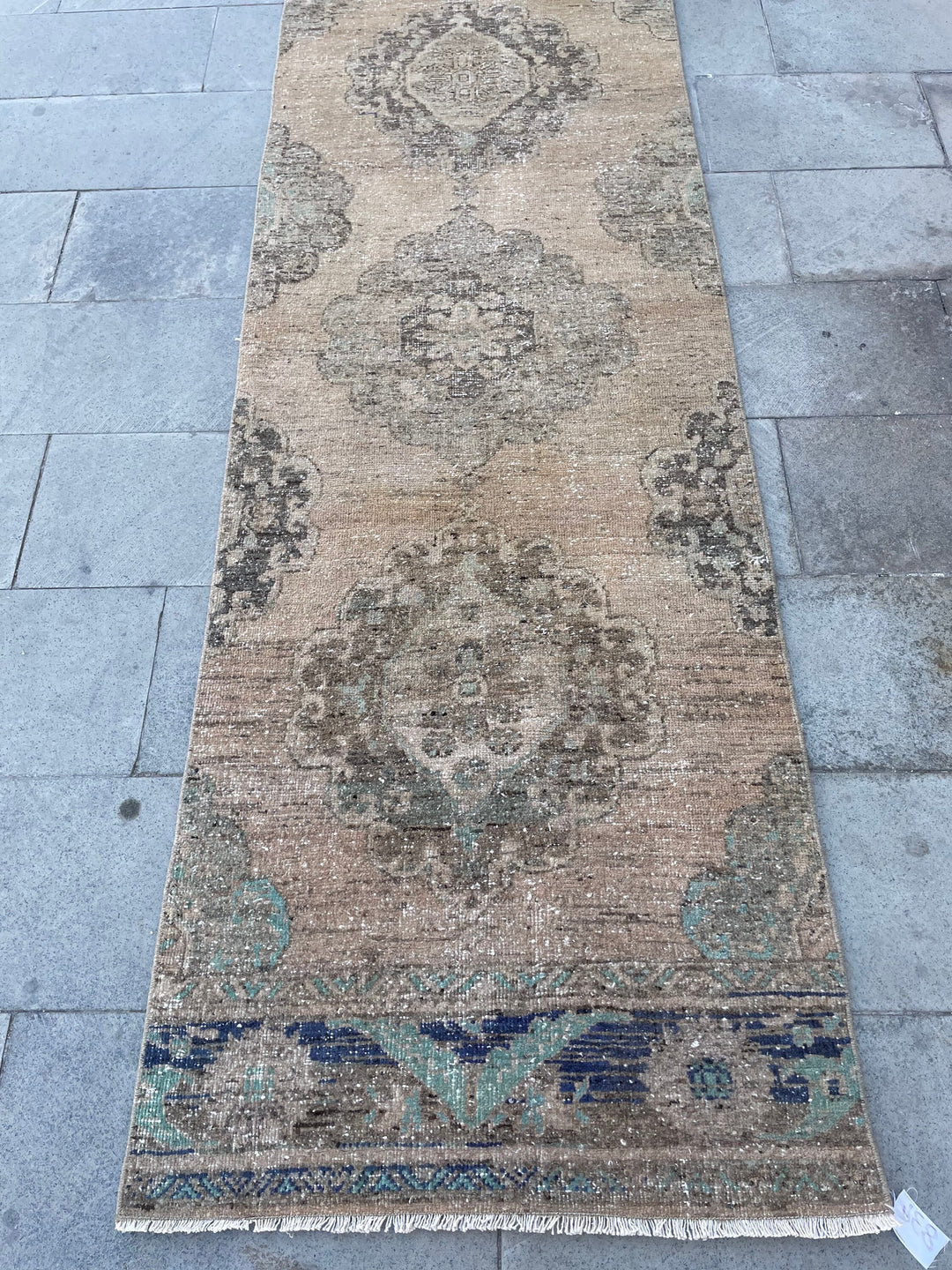 Beige Turkish Runner Rug 2' 10" x 17' 9" Hand-Knotted reverse
