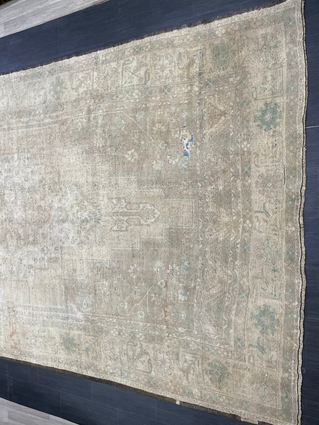 Beige Turkish Runner Rug 7' 4" x 13' 5" Hand-Knotted border