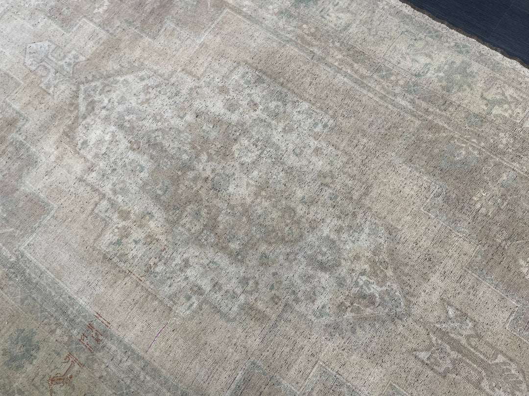 Beige Turkish Runner Rug 7' 4" x 13' 5" Hand-Knotted pattern