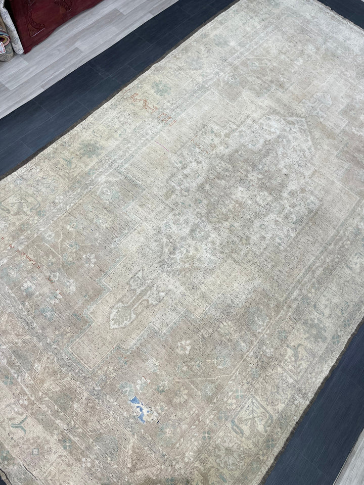 Beige Turkish Runner Rug 7' 4" x 13' 5" Hand-Knotted field