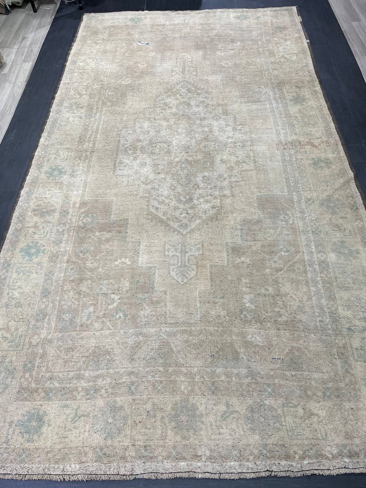 Beige Turkish Runner Rug 7' 4" x 13' 5" Hand-Knotted texture