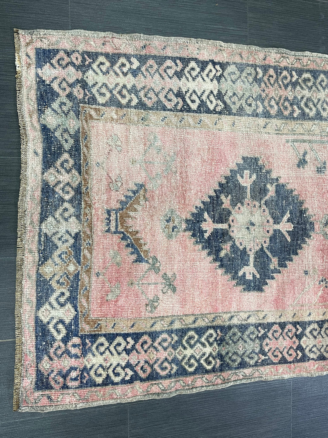 Green Turkish Runner Rug 3' 3" x 5' 5" Hand-Knotted close-up