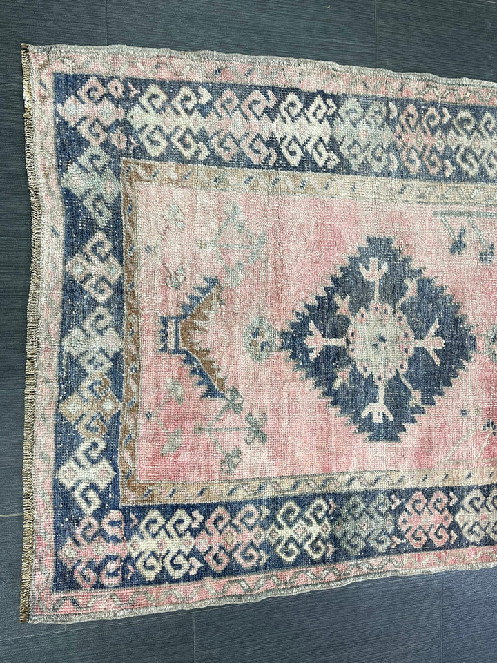 Green Turkish Runner Rug 3' 3" x 5' 5" Hand-Knotted close-up