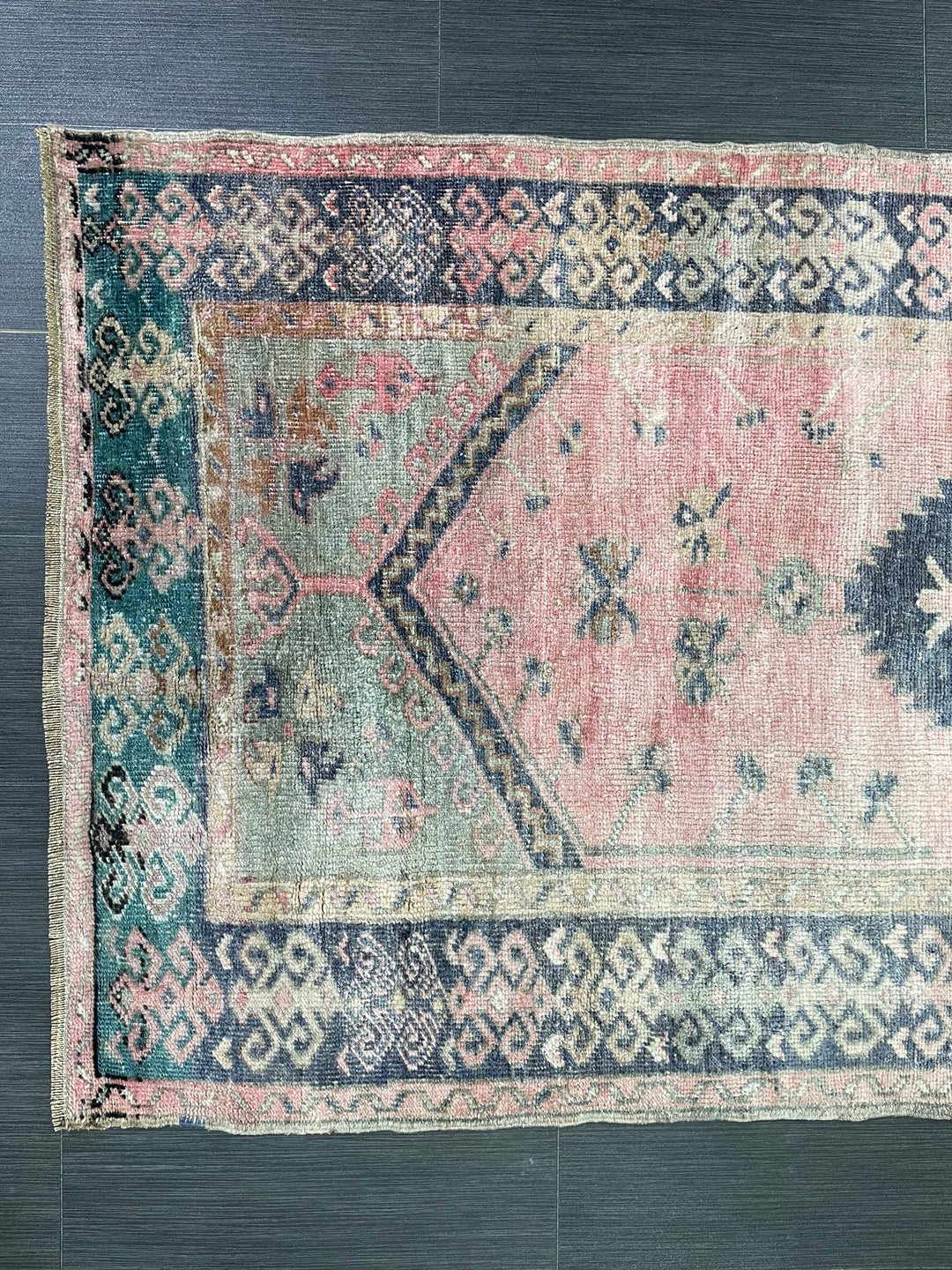 Green Turkish Runner Rug 3' 3" x 5' 5" Hand-Knotted pattern