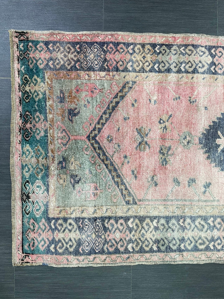 Green Turkish Runner Rug 3' 3" x 5' 5" Hand-Knotted pattern