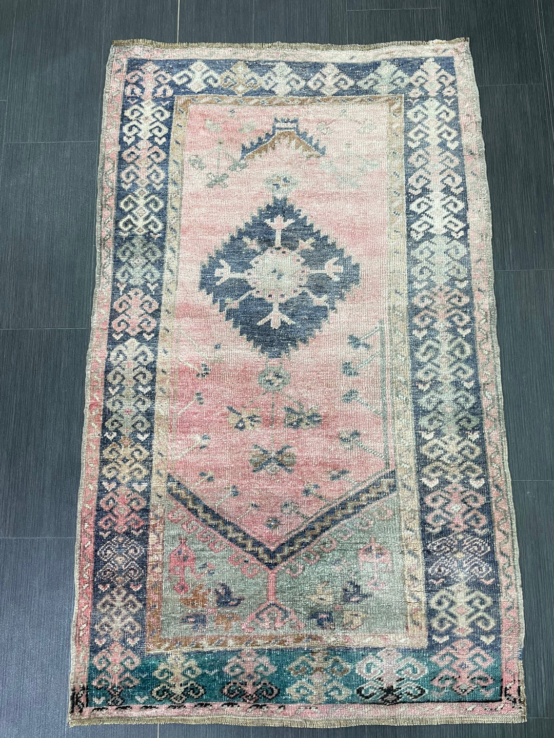 Green Turkish Runner Rug 3' 3" x 5' 5" Hand-Knotted field