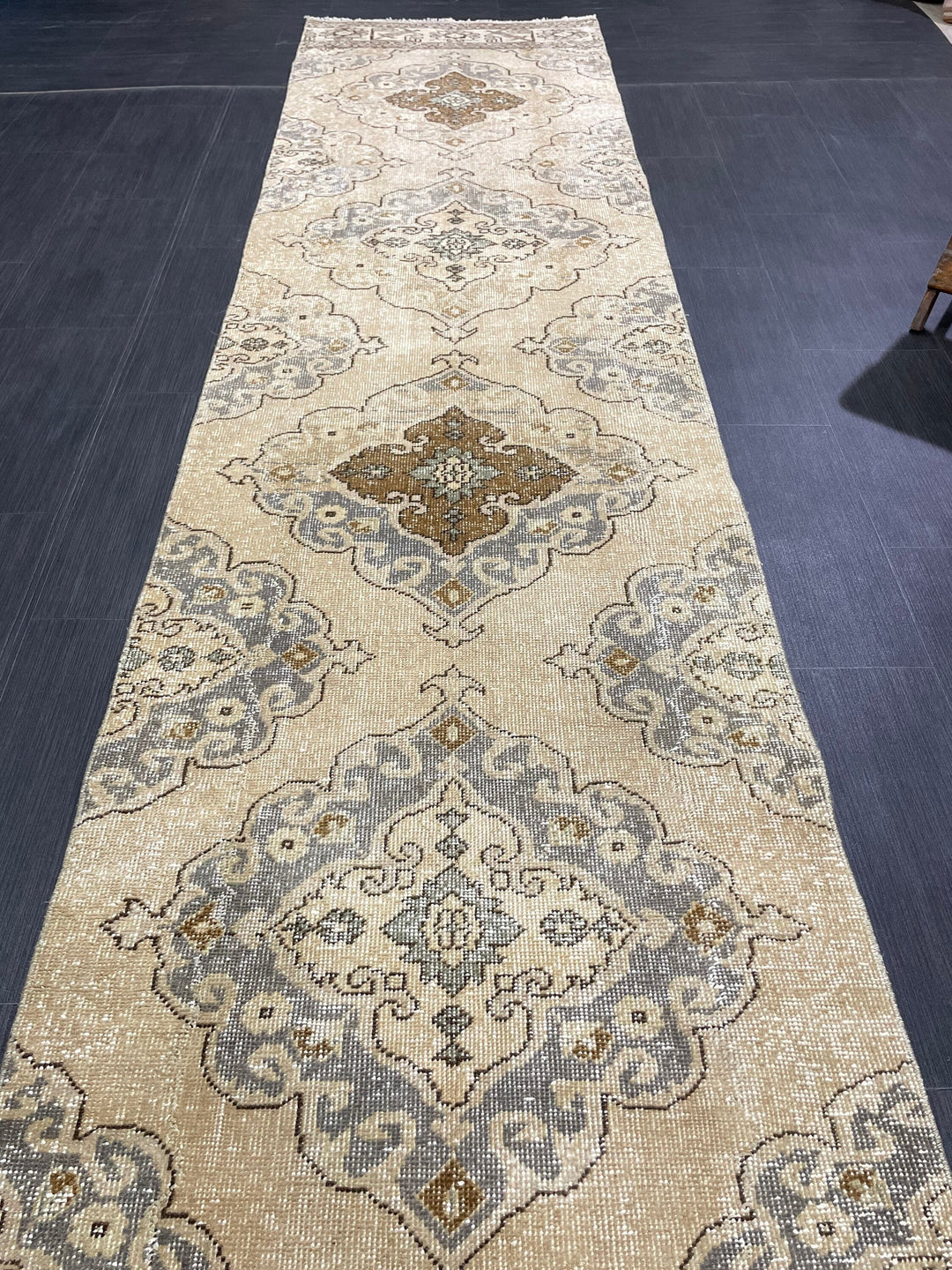 Beige Turkish Runner Rug 2' 9" x 13' 2" Hand-Knotted view 9
