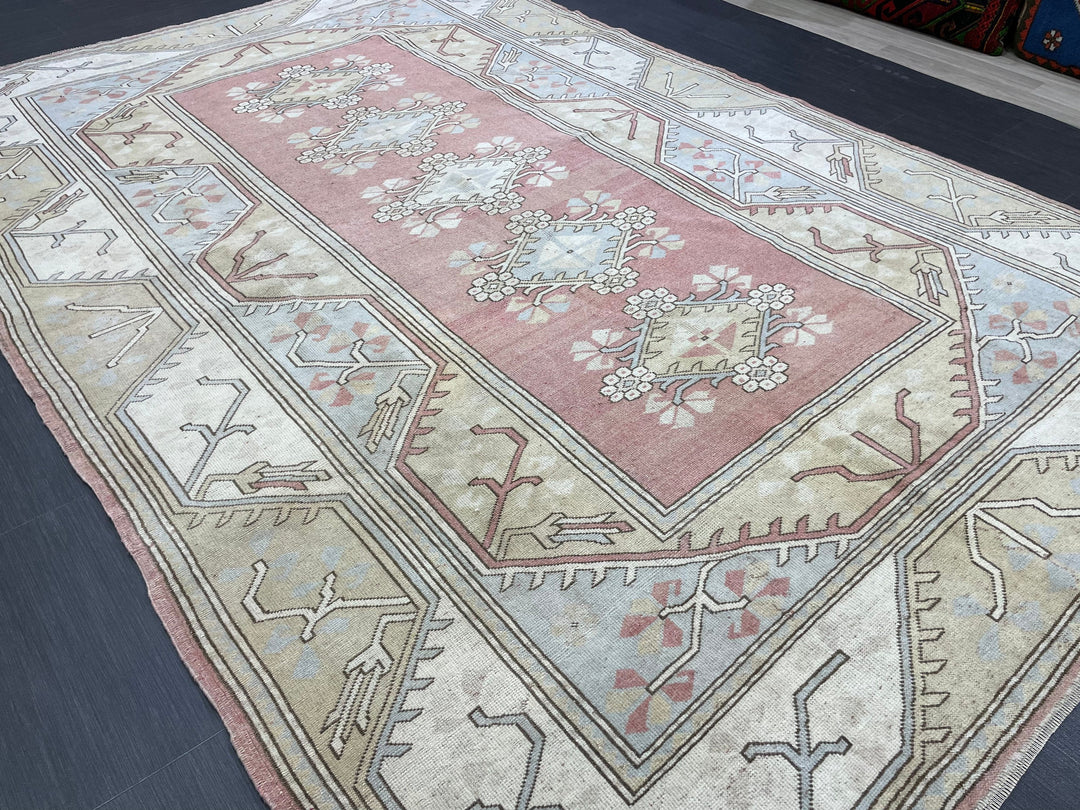 Blue Turkish Oushak Rug 6' 7" x 9' 10" Hand-Knotted