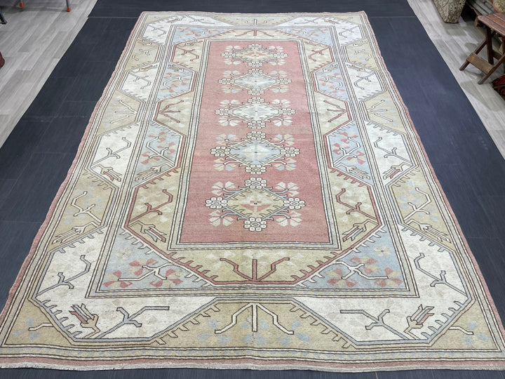 Blue Turkish Oushak Rug 6' 7" x 9' 10" Hand-Knotted close-up