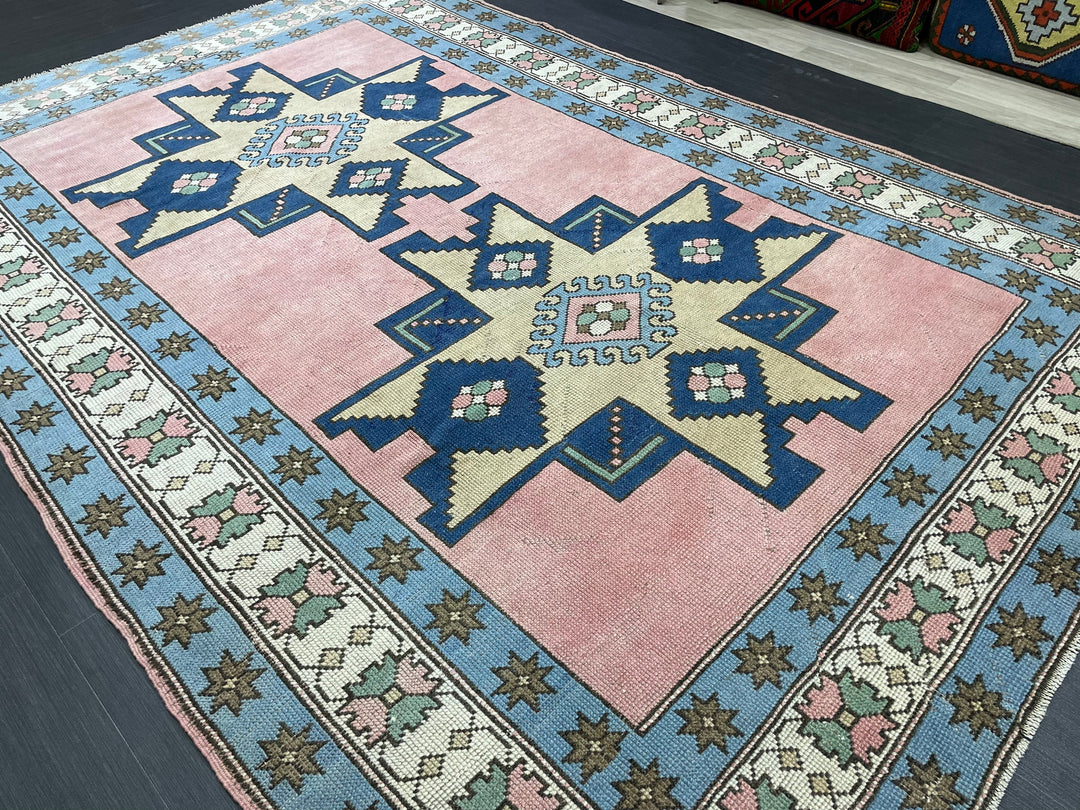 Blue Turkish Vintage Rug 6' 8" x 9' 10" Hand-Knotted view