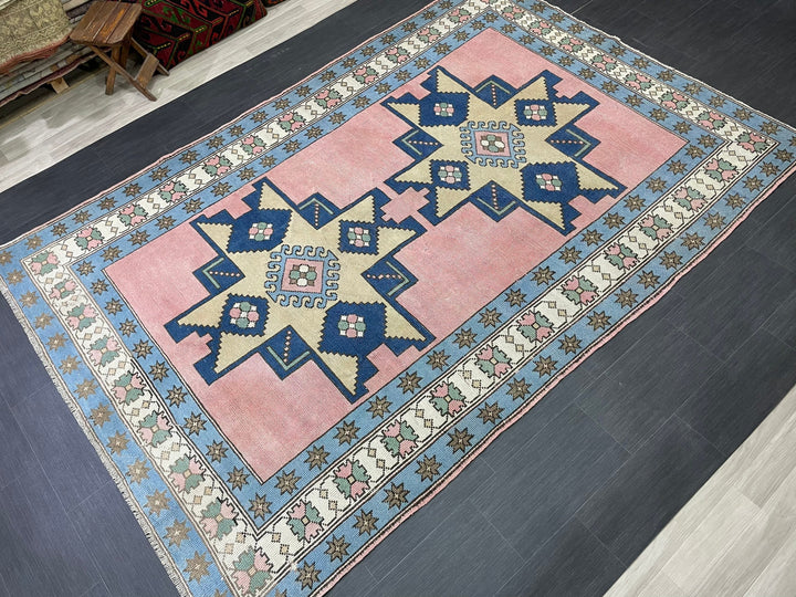 Blue Turkish Vintage Rug 6' 8" x 9' 10" Hand-Knotted