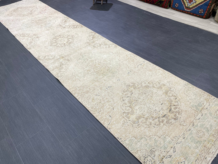 Beige Turkish Runner Rug 2' 9" x 12' 8" Hand-Knotted