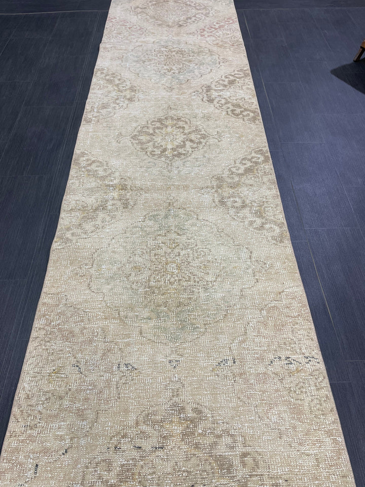 Beige Turkish Runner Rug 2' 9" x 12' 8" Hand-Knotted view
