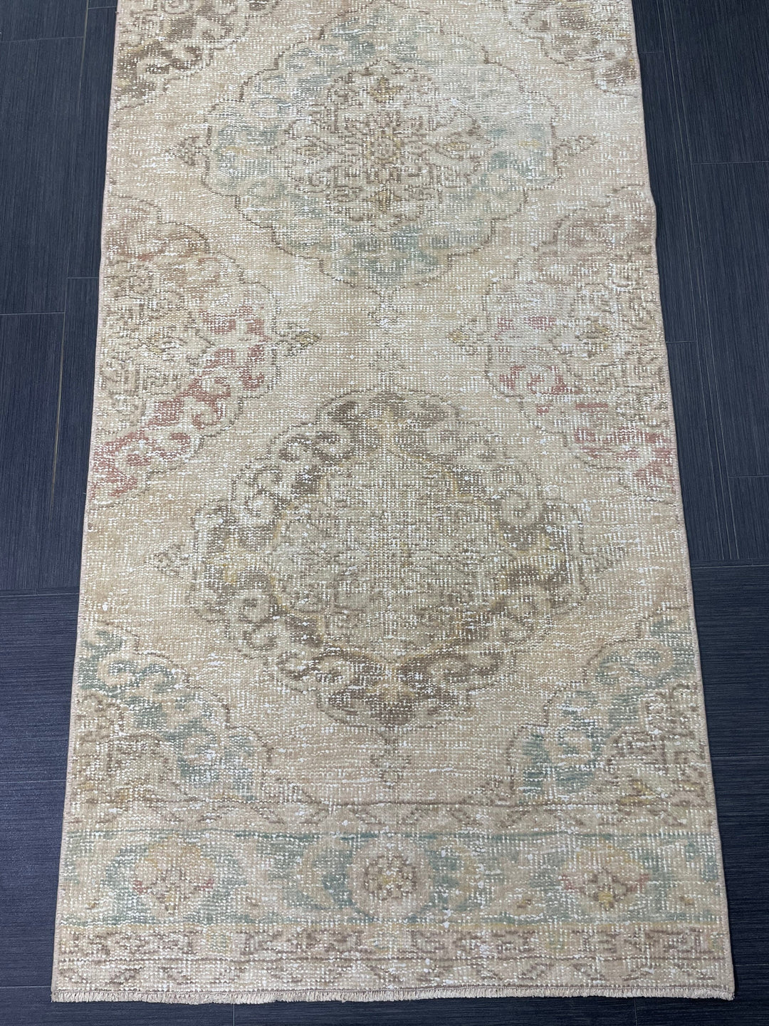 Beige Turkish Runner Rug 2' 9" x 12' 8" Hand-Knotted texture