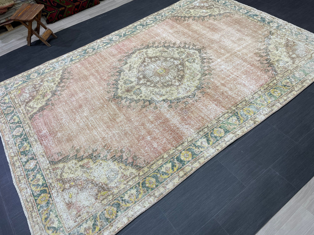 Beige Turkish Oushak Rug 6' 3" x 9' 5" Hand-Knotted