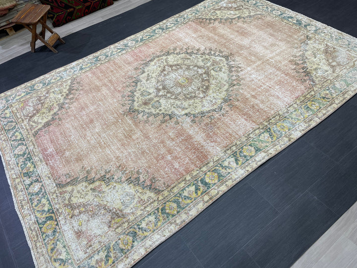 Beige Turkish Oushak Rug 6' 3" x 9' 5" Hand-Knotted