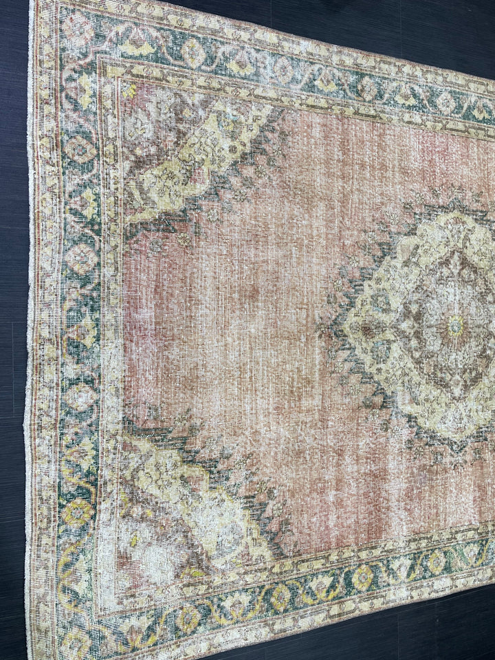 Beige Turkish Oushak Rug 6' 3" x 9' 5" Hand-Knotted field