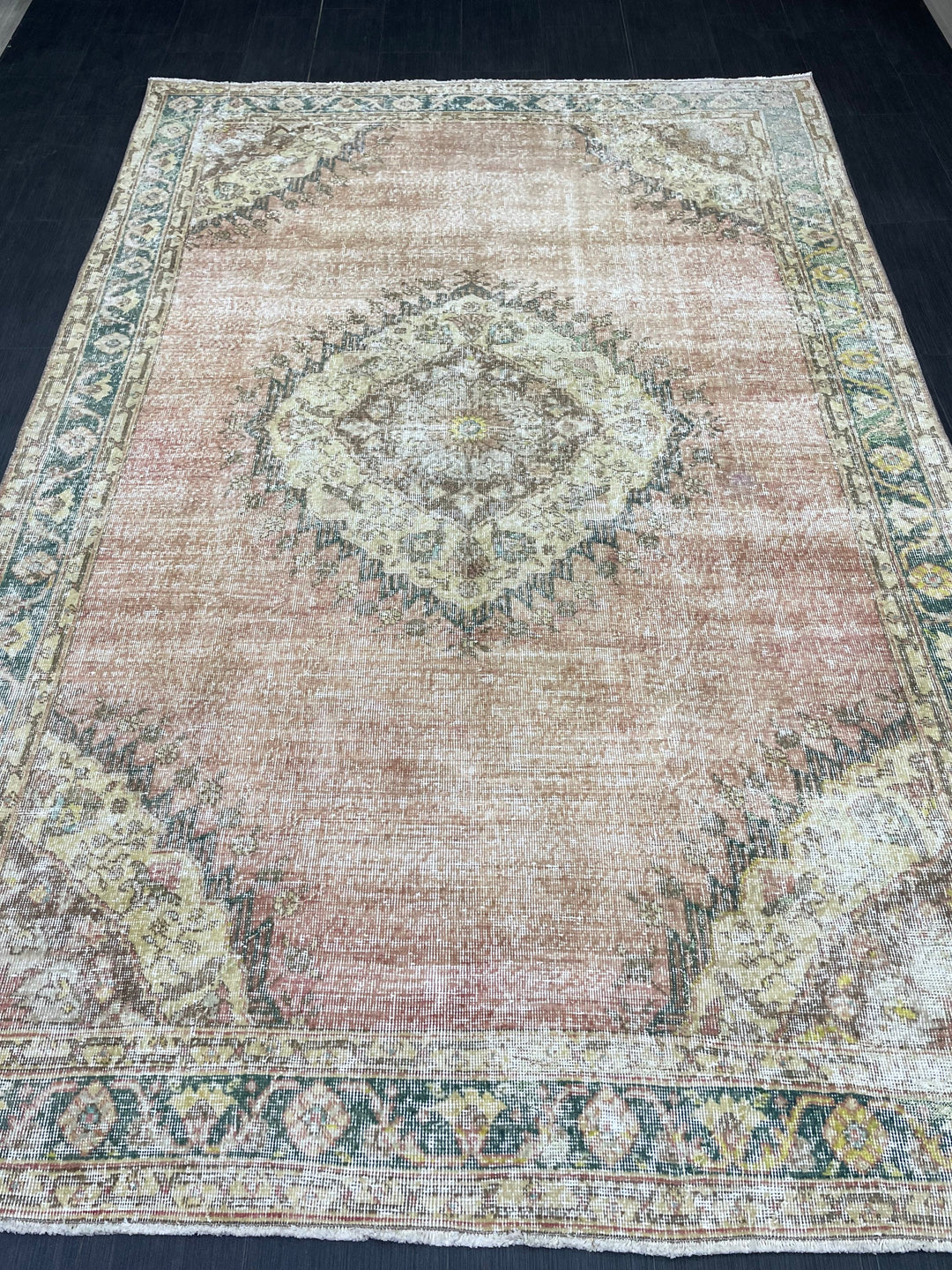 Beige Turkish Oushak Rug 6' 3" x 9' 5" Hand-Knotted texture