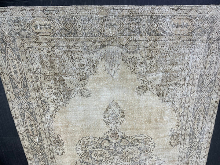 Beige Turkish Oushak Rug 6' 7" x 10' 6" Hand-Knotted view 9