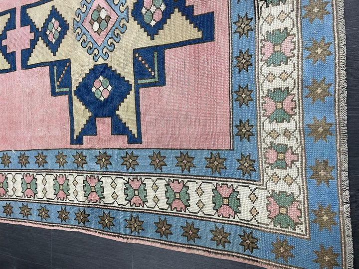 Blue Turkish Runner Rug 6' 7" x 9' 11" Hand-Knotted | No. WR77315