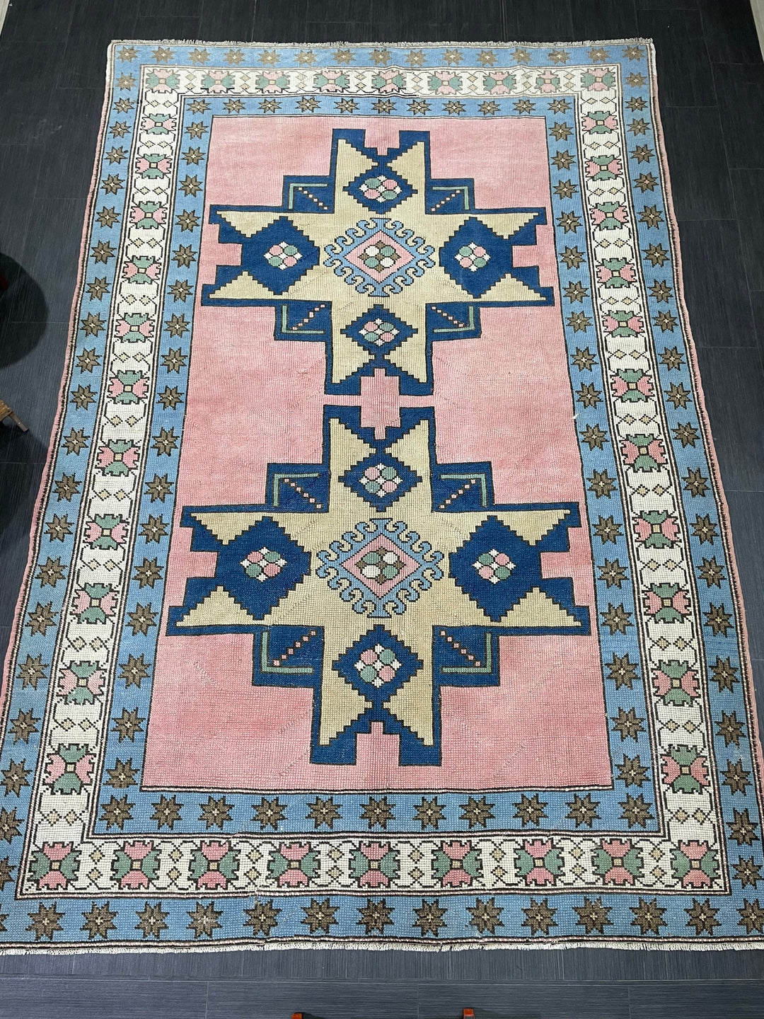 Blue Turkish Runner Rug 6' 7" x 9' 11" Hand-Knotted | No. WR77315