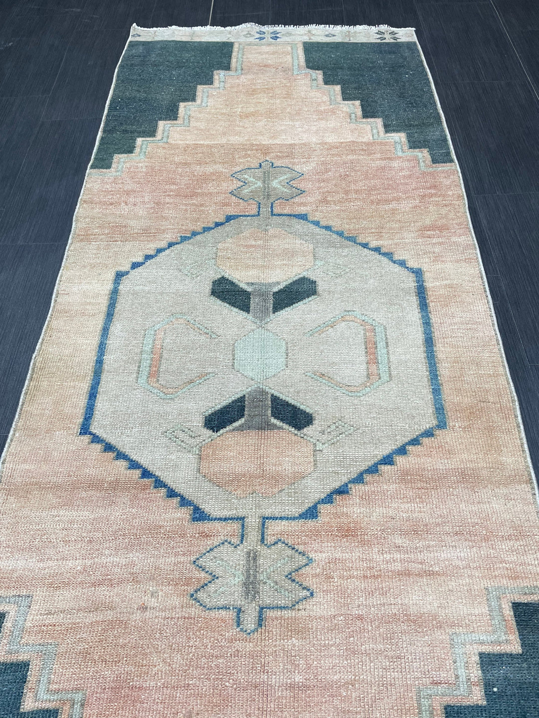 Beige Turkish Runner Rug 3' 1" x 7' 6" Hand-Knotted border