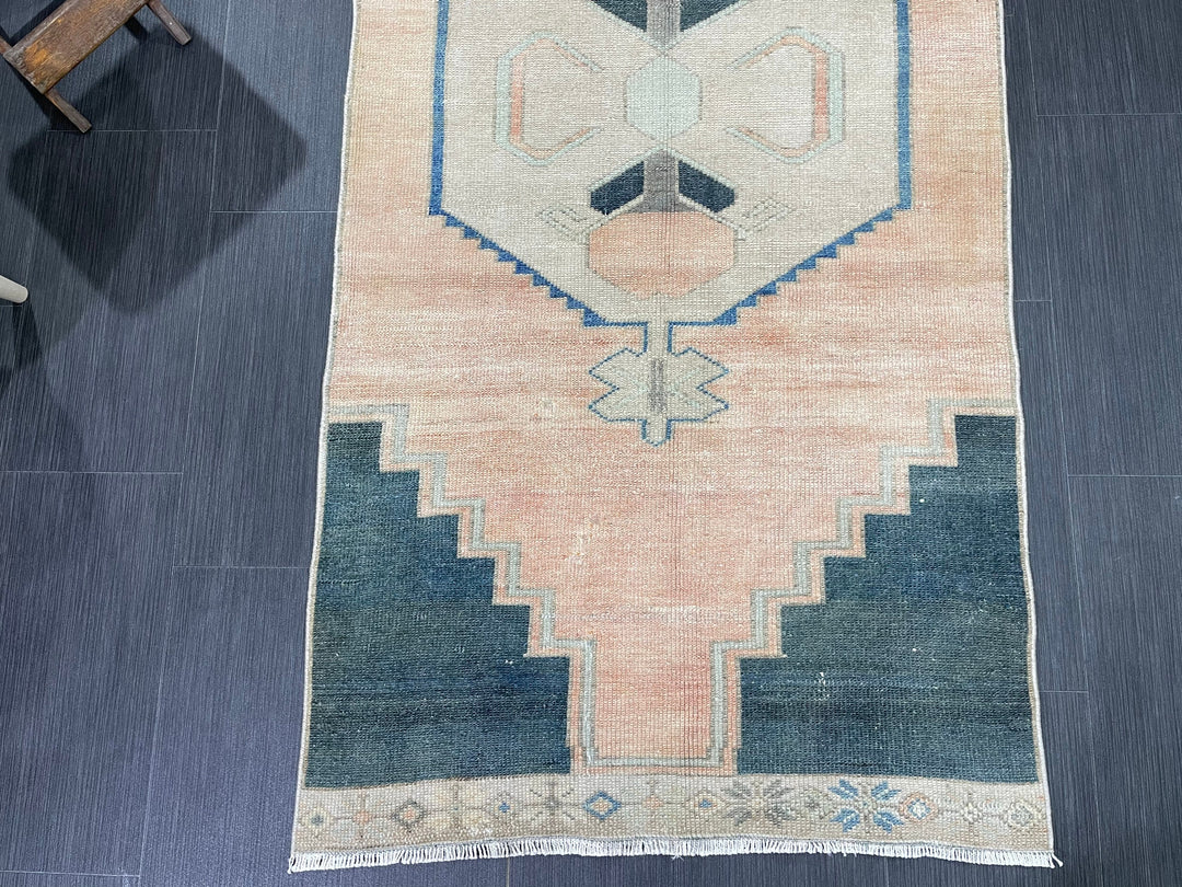 Beige Turkish Runner Rug 3' 1" x 7' 6" Hand-Knotted field