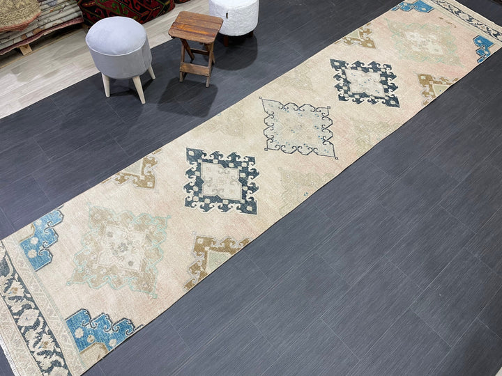 Beige Turkish Runner Rug 2' 9" x 13' 1" Hand-Knotted