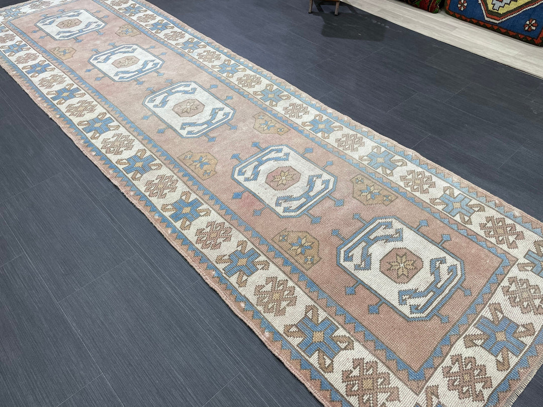 Beige Turkish Runner Rug 3' 1" x 10' 4" Hand-Knotted