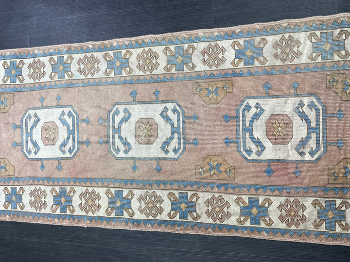 Beige Turkish Runner Rug 3' 1" x 10' 4" Hand-Knotted close-up