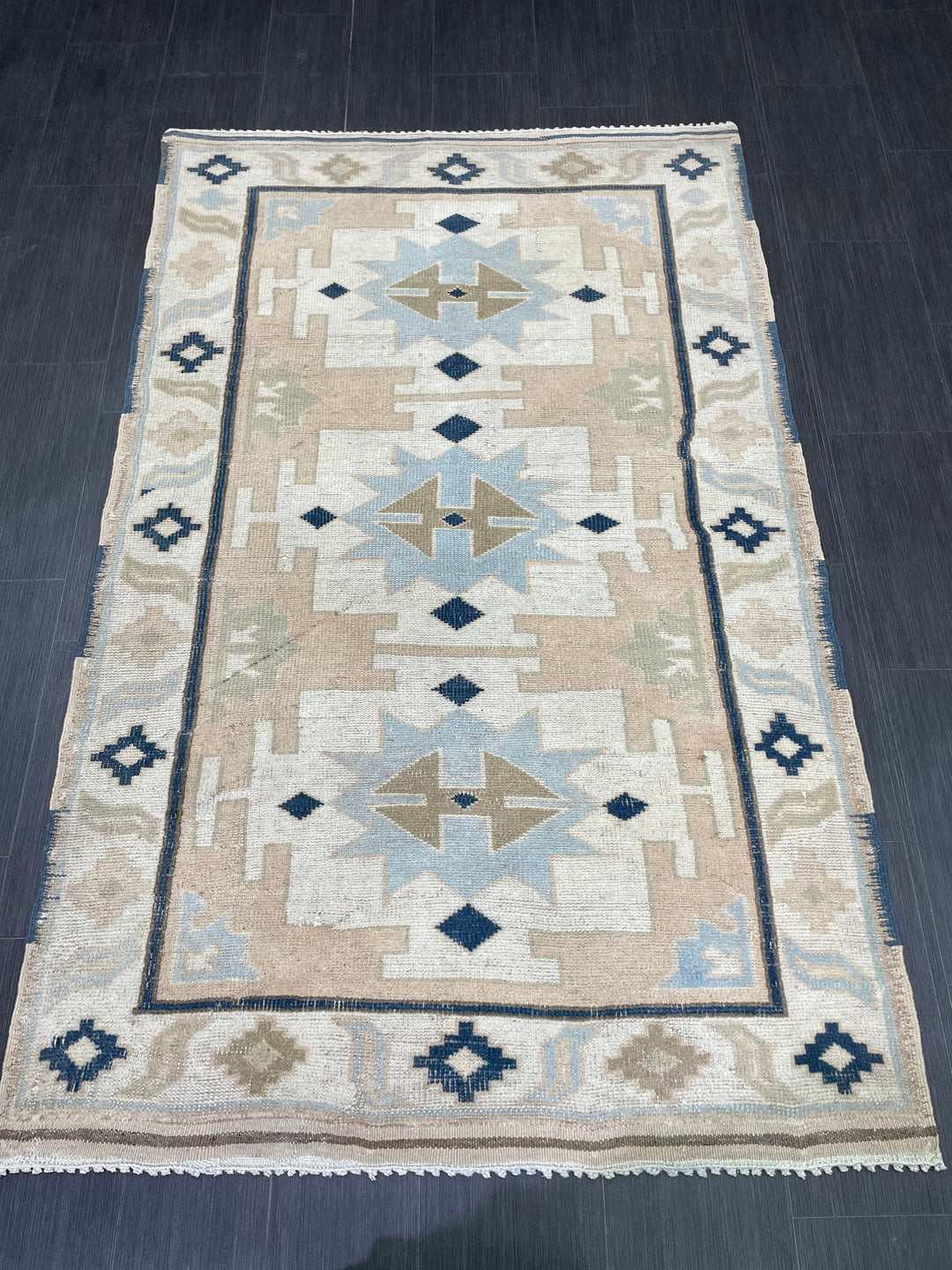 Beige Turkish Oushak Rug 4' 4" x 6' 10" Hand-Knotted field