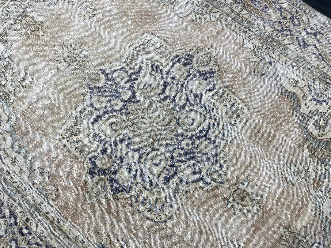 Beige Turkish Oushak Rug 7' 5" x 10' 8" Hand-Knotted field