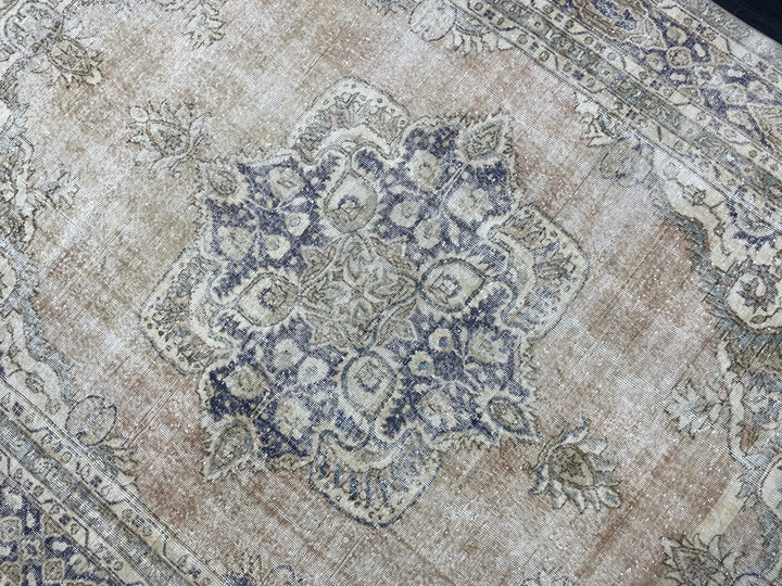 Beige Turkish Oushak Rug 7' 5" x 10' 8" Hand-Knotted field