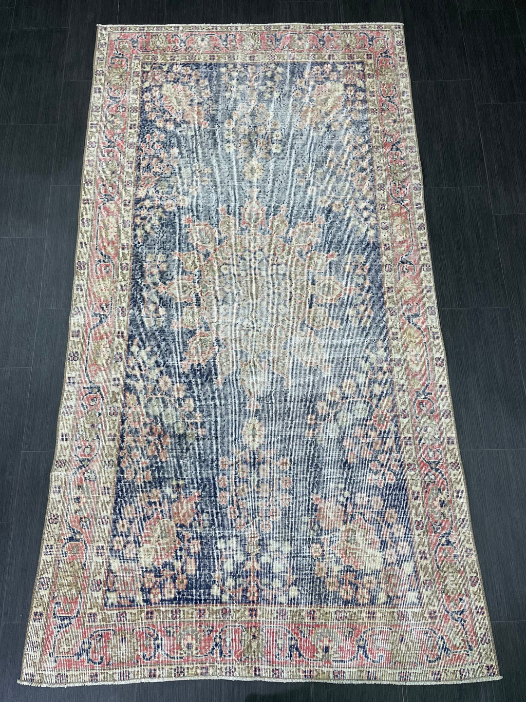 Beige Turkish Oushak Rug 4' 3" x 8' Hand-Knotted pattern