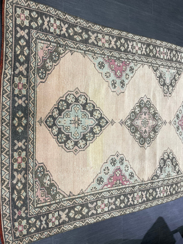 Turkish Runner Rug 4' 3" x 10' 1" Hand-Knotted reverse