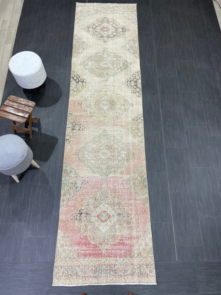 Turkish Runner Rug 2' 11" x 12' Hand-Knotted texture