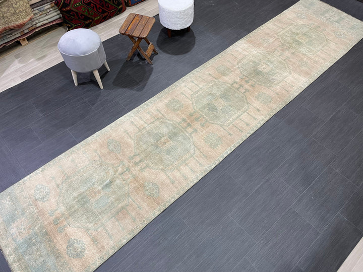 Beige Turkish Runner Rug 2' 10" x 13' 2" Hand-Knotted