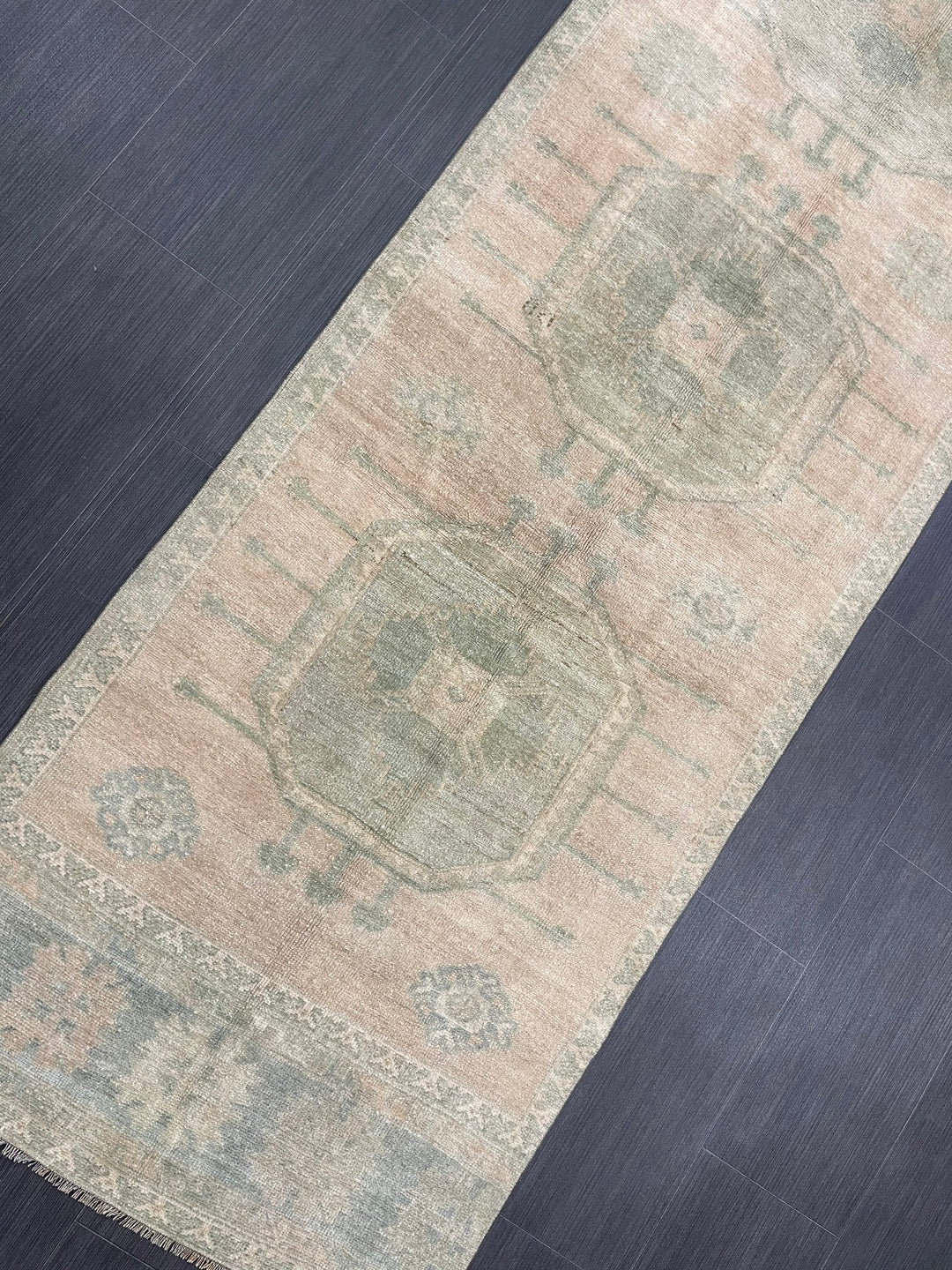 Beige Turkish Runner Rug 2' 10" x 13' 2" Hand-Knotted close-up
