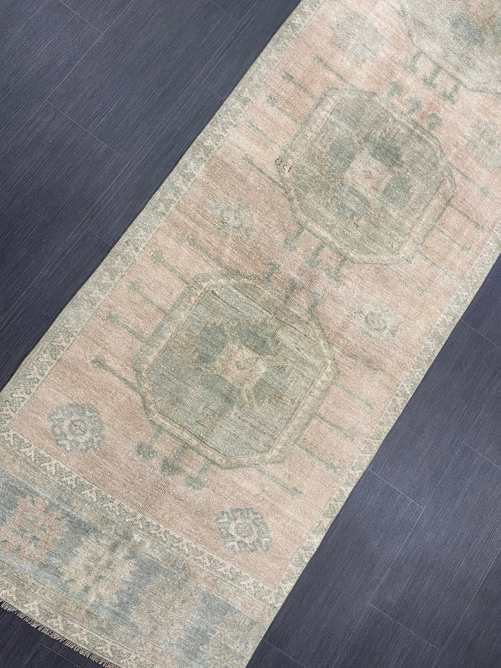 Beige Turkish Runner Rug 2' 10" x 13' 2" Hand-Knotted close-up